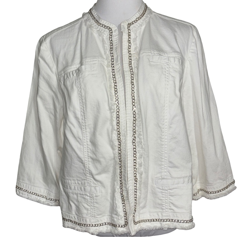 Chico's White Jacket with Chain Trim